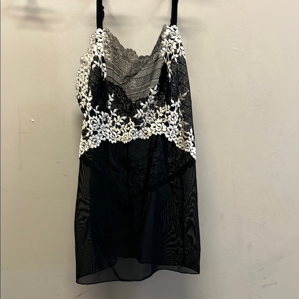 Wacoal Black Slip with White Lace Accents